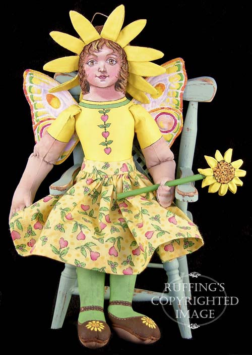 Suzie the Sunflower Fairy, Original One-of-a-kind Folk Art Doll by Max Bailey
