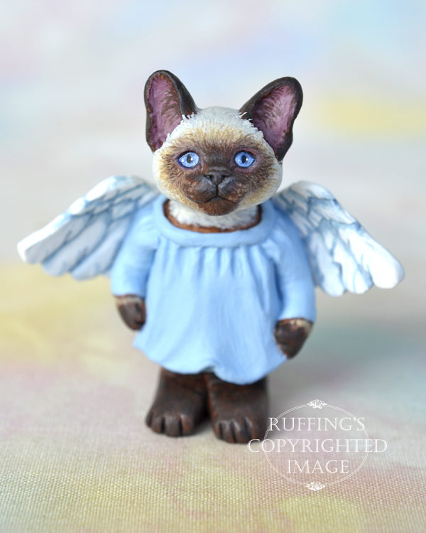 Aerial, miniature angel Siamese cat art doll, handmade original, one-of-a-kind kitten by artist Max Bailey