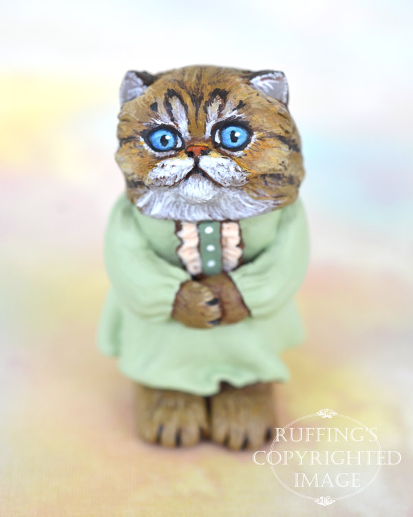 Alva, miniature tabby Persian cat art doll, handmade original, one-of-a-kind kitten by artist Max Bailey