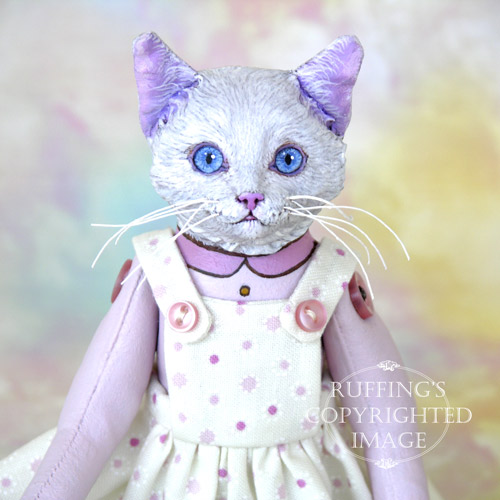 Amy the White Cat, Original One-of-a-kind Folk Art Doll by Max Bailey