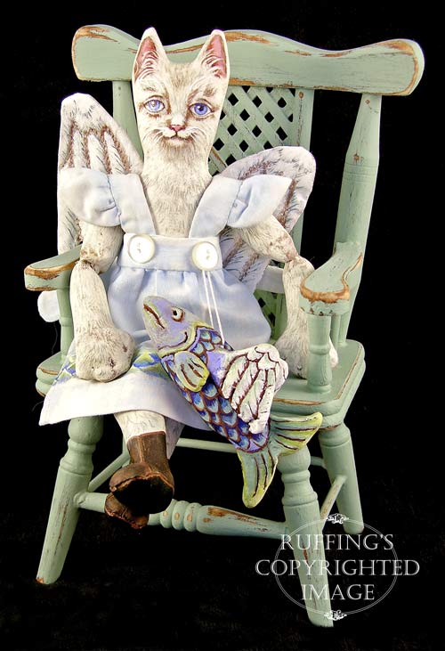 Angelicat and Angelifish, Original One-of-a-kind Cat and Fish Folk Art Angel Dolls by Max Bailey