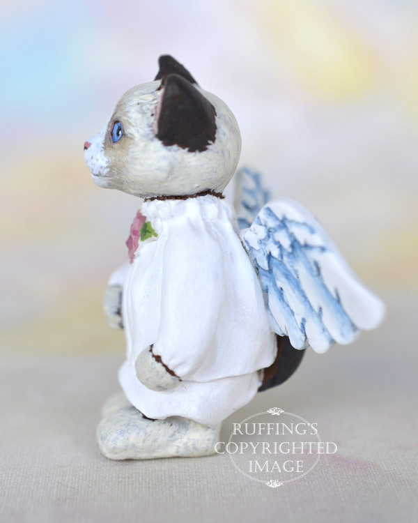 Angelique, miniature bi-color ragdoll cat angel art doll, handmade original, one-of-a-kind kitten by artist Max Bailey
