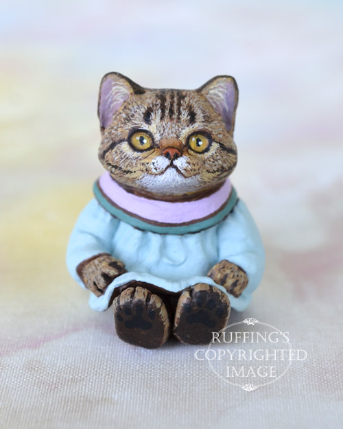 April, miniature American Shorthair tabby cat art doll, handmade original, one-of-a-kind kitten by artist Max Bailey