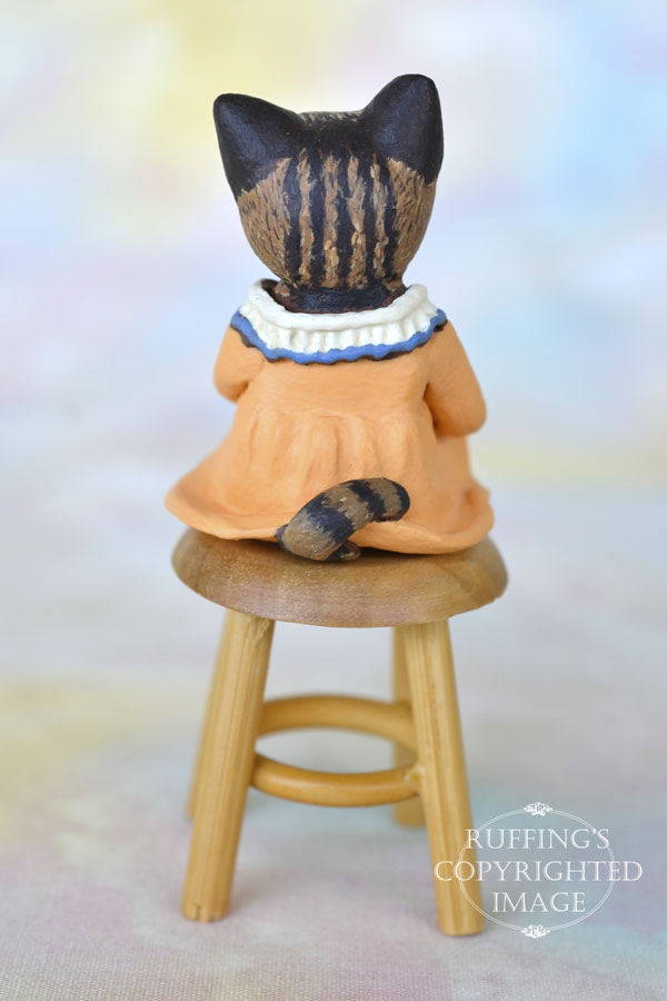 Augusta, miniature tabby cat art doll, handmade original, one-of-a-kind kitten by artist Max Bailey