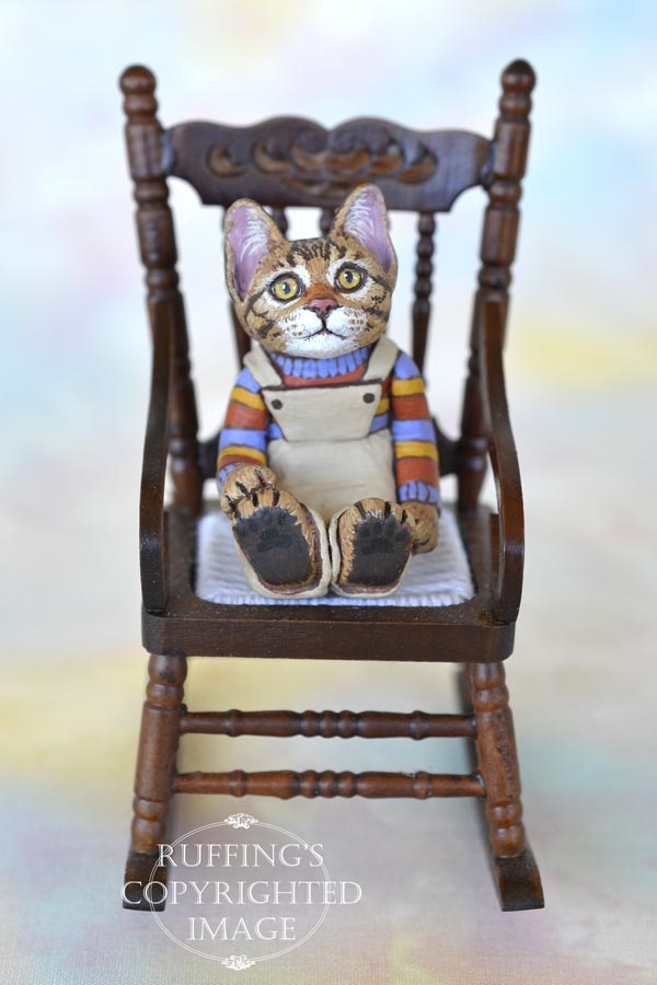 Benjamin, miniature Bengal tabby cat art doll, handmade original, one-of-a-kind kitten by artist Max Bailey