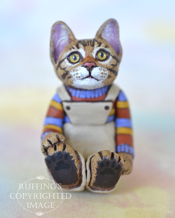 Benjamin, miniature Bengal tabby cat art doll, handmade original, one-of-a-kind kitten by artist Max Bailey