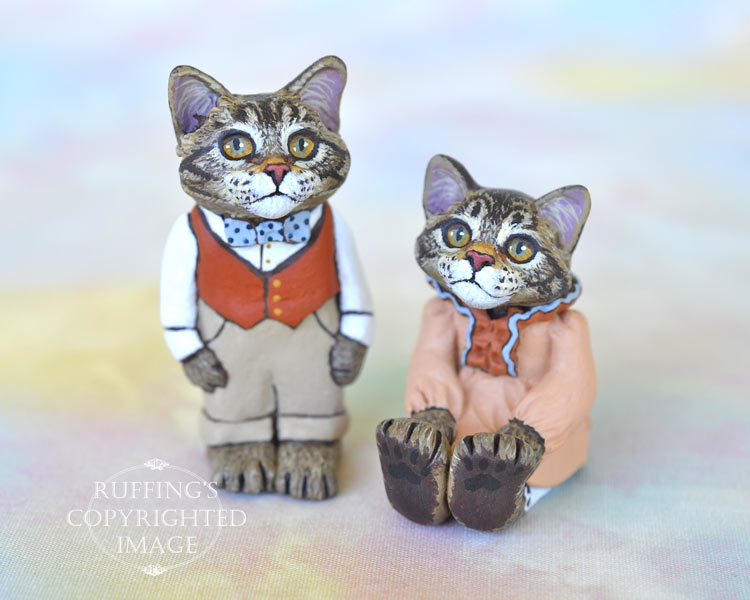 Bernie and Bess, miniature Maine Coon cat art dolls, handmade original, one-of-a-kind kittens by artist Max Bailey