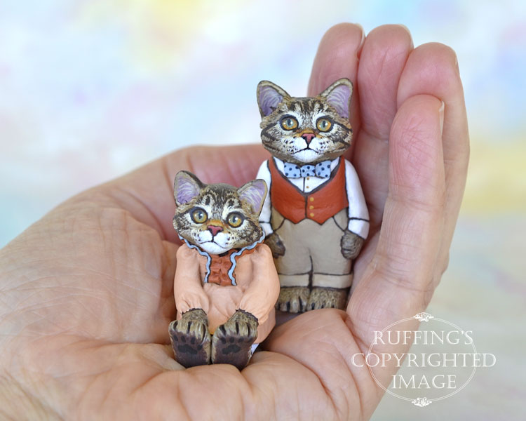 Bernie and Bess, miniature Maine Coon cat art dolls, handmade original, one-of-a-kind kittens by artist Max Bailey