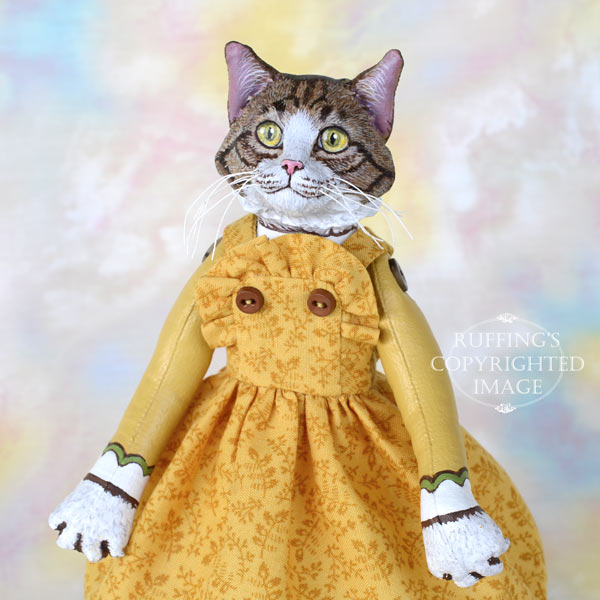 Betsy, tabby-and-white Maine Coon cat art doll, handmade original, one-of-a-kind by artist Max Bailey