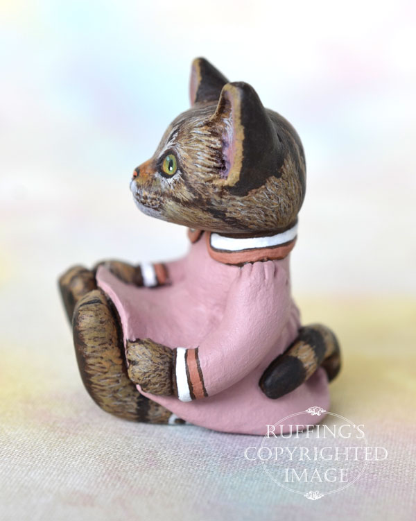Bitsy, miniature tabby cat art doll, handmade original, one-of-a-kind kitten by artist Max Bailey