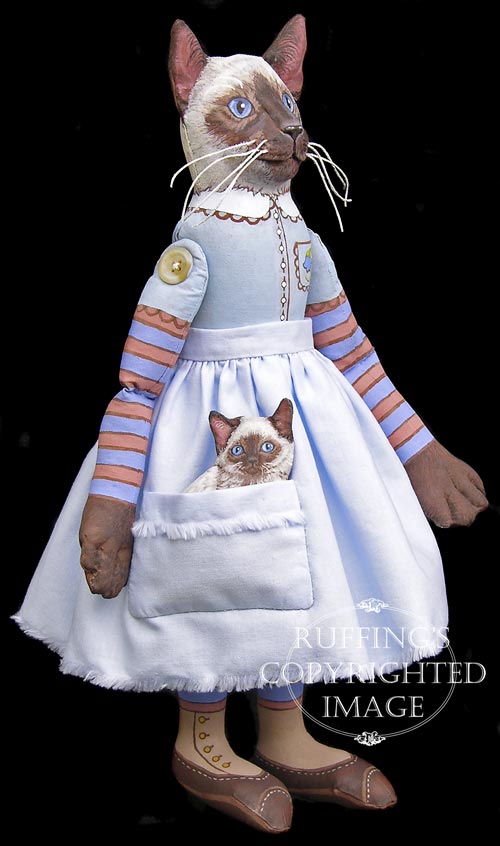 Bluebell and Bridget, Original One-of-a-kind Siamese Cat and Kitten Folk Art Dolls by Max Bailey