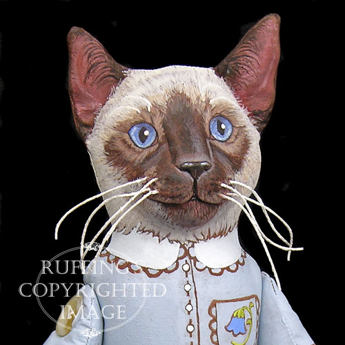 Bluebell and Bridget, Original One-of-a-kind Siamese Cat and Kitten Folk Art Dolls by Max Bailey