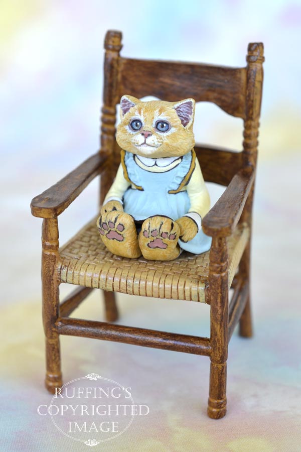 Buffie, miniature orange cat art doll, handmade original, one-of-a-kind kitten by artist Max Bailey