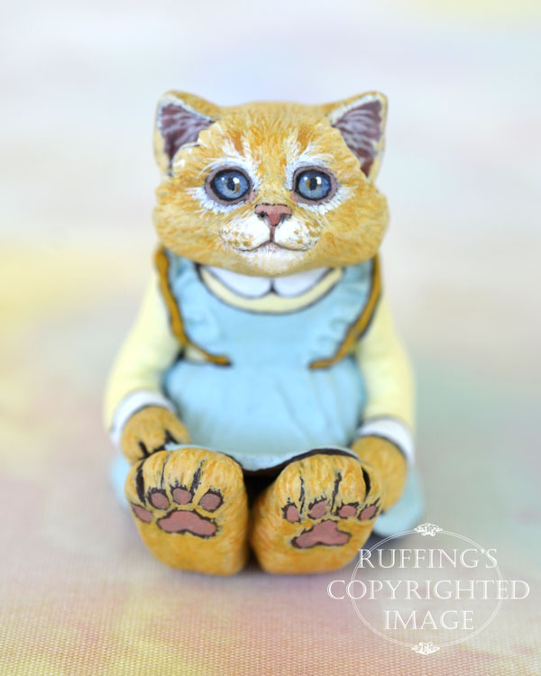 Buffie, miniature orange cat art doll, handmade original, one-of-a-kind kitten by artist Max Bailey