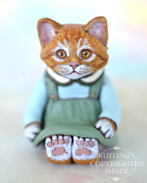 Button, miniature ginger tabby cat art doll, handmade original, one-of-a-kind kitten by artist Max Bailey