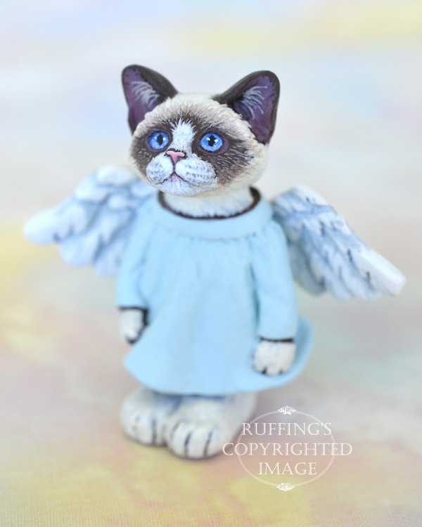 Callinda, miniature angel bi-color Ragdoll cat art doll, handmade original, one-of-a-kind kitten by artist Max Bailey