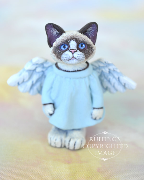 Callinda, miniature angel bi-color Ragdoll cat art doll, handmade original, one-of-a-kind kitten by artist Max Bailey