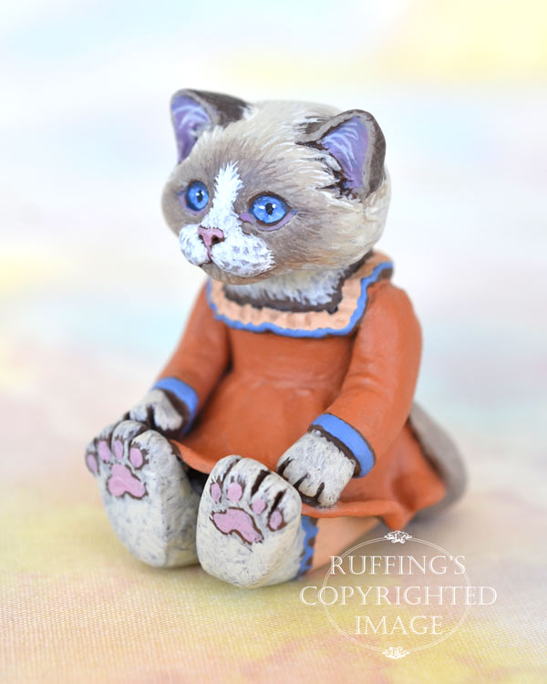 Calypso, miniature Ragdoll cat art doll, handmade original, one-of-a-kind kitten by artist Max Bailey