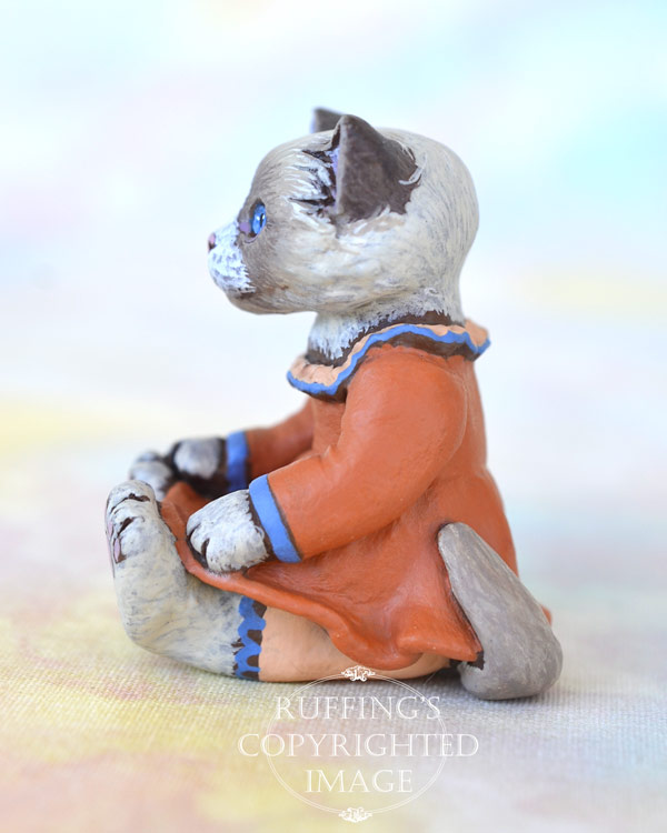 Calypso, miniature Ragdoll cat art doll, handmade original, one-of-a-kind kitten by artist Max Bailey