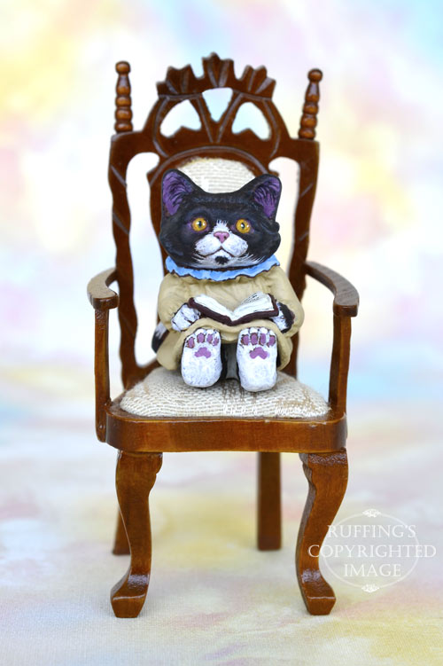 Cassandra, Original One-of-a-kind Dollhouse-sized Black-and-white Tuxedo Kitten by Max Bailey