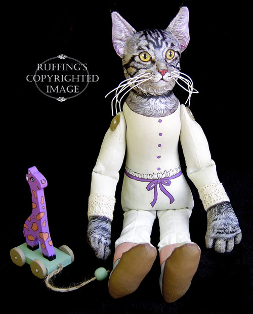 Catarina and Harold, Original One-of-a-kind Maine Coon Cat and Giraffe Folk Art Dolls by Max Bailey