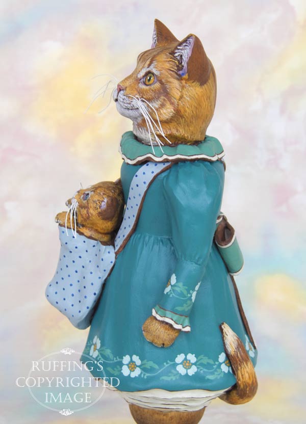 Cat Art Doll Figurine Original One Of A Kind Beautiful Ginger Tabby Maine Coon With Her 