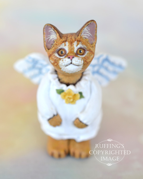Celeste, miniature ginger tabby cat angel art doll, handmade original, one-of-a-kind kitten by artist Max Bailey