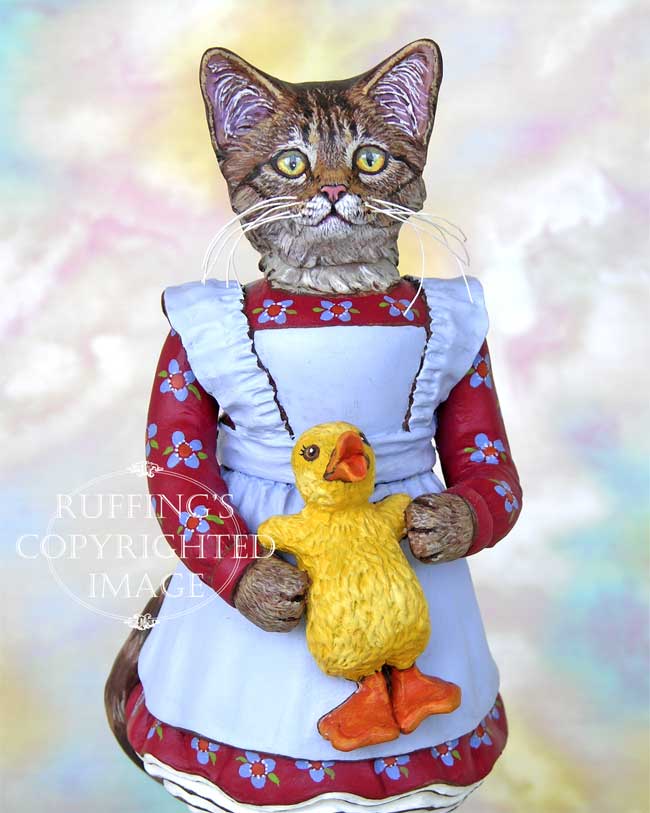 Christy and Quackle, Original One-of-a-kind Tabby Cat and Duck Folk Art Doll Figurine by Max Bailey