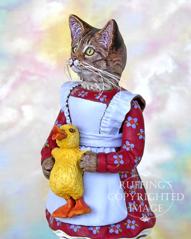 Christy and Quackle, Original One-of-a-kind Tabby Cat and Duck Folk Art Doll Figurine by Max Bailey