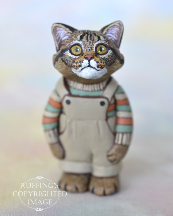 Clancy, miniature Maine Coon cat art doll, handmade original, one-of-a-kind kitten by artist Max Bailey