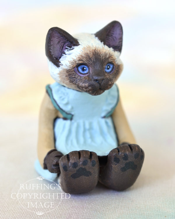 Claudette, miniature Ragdoll cat art doll, handmade original, one-of-a-kind kitten by artist Max Bailey