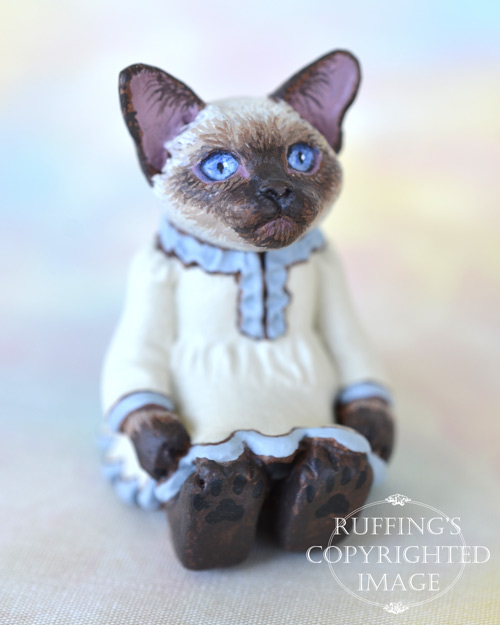 Claudette, miniature Siamese cat art doll, handmade original, one-of-a-kind kitten by artist Max Bailey