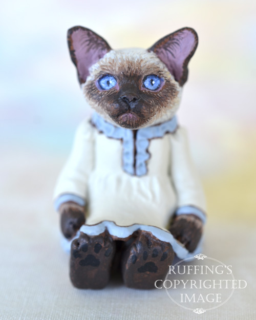 Claudette, miniature Siamese cat art doll, handmade original, one-of-a-kind kitten by artist Max Bailey