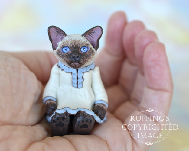 Claudette, miniature Siamese cat art doll, handmade original, one-of-a-kind kitten by artist Max Bailey