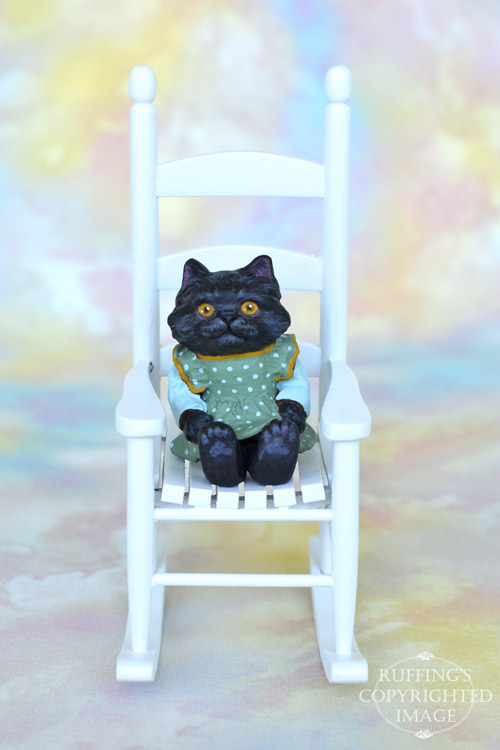Clementine, Original One-of-a-kind Dollhouse-sized Black Kitten by Max Bailey