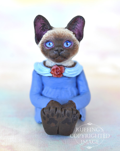 Coco, miniature Siamese cat art doll, handmade original, one-of-a-kind kitten by artist Max Bailey