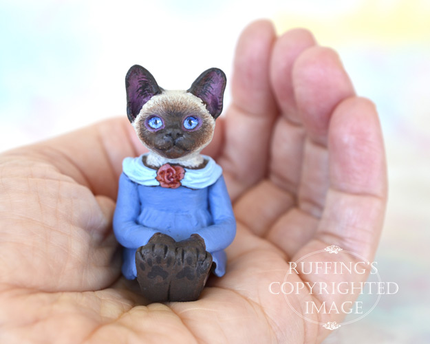 Coco, miniature Siamese cat art doll, handmade original, one-of-a-kind kitten by artist Max Bailey