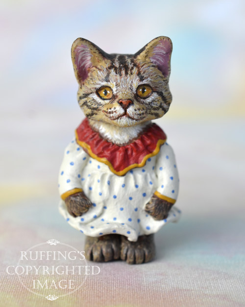 Colleen, miniature Maine Coon cat art doll, handmade original, one-of-a-kind kitten by artist Max Bailey