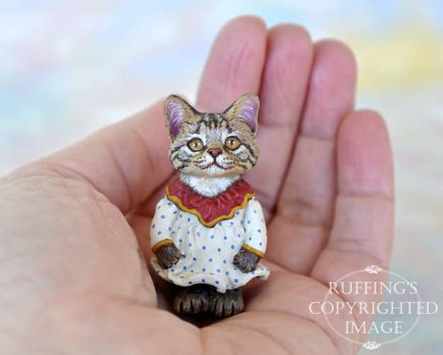 Colleen, miniature Maine Coon cat art doll, handmade original, one-of-a-kind kitten by artist Max Bailey