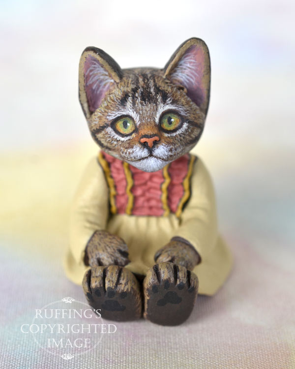 Corinne, miniature tabby cat art doll, handmade original, one-of-a-kind kitten by artist Max Bailey