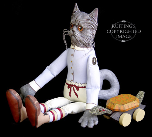 Crabby Alice and Ruthie, Original One-of-a-kind Blue Persian Folk Art Cat Doll and Turtle by Max Bailey