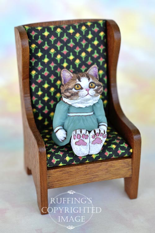 Dagmar, miniature Norwegian Forest cat art doll, handmade original, one-of-a-kind kitten by artist Max Bailey