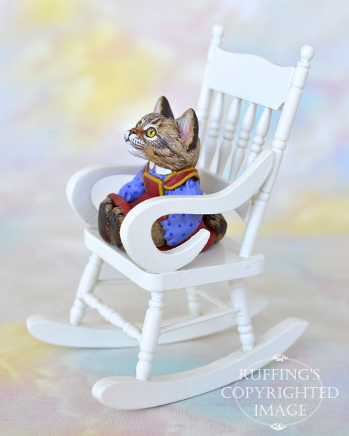 Dakota, miniature tabby Maine Coon cat art doll, handmade original, one-of-a-kind kitten by artist Max Bailey