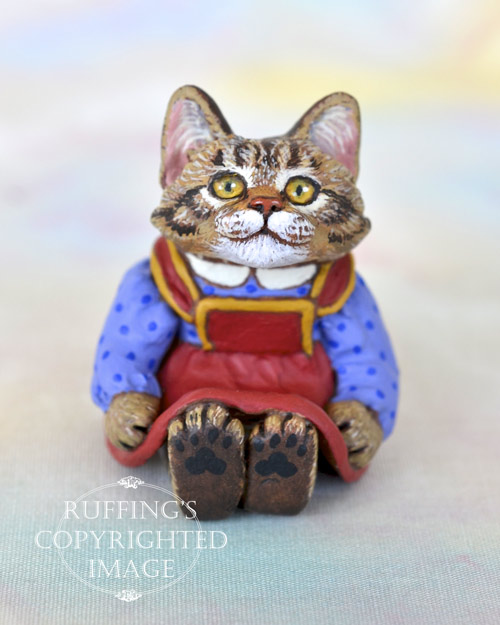 Dakota, miniature tabby Maine Coon cat art doll, handmade original, one-of-a-kind kitten by artist Max Bailey