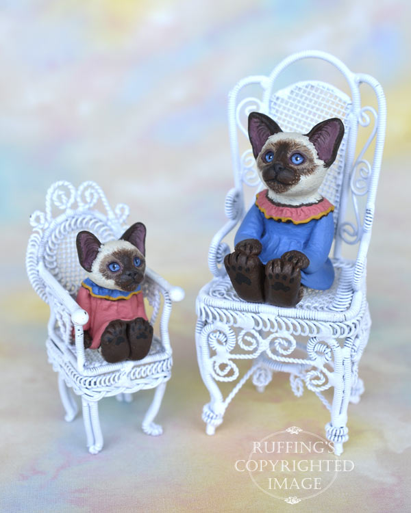 Dana and Dixie miniature Siamese cat art dolls, handmade original, one-of-a-kind kittens by artist Max Bailey