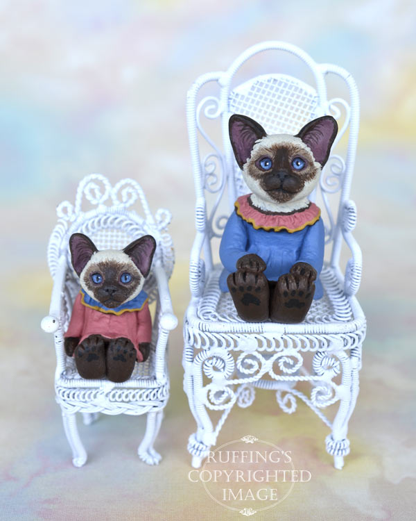 Dana and Dixie miniature Siamese cat art dolls, handmade original, one-of-a-kind kittens by artist Max Bailey