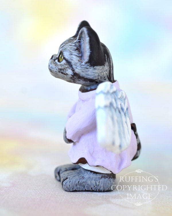 Daphne, miniature American Shorthair angel tabby cat art doll, handmade original, one-of-a-kind kitten by artist Max Bailey