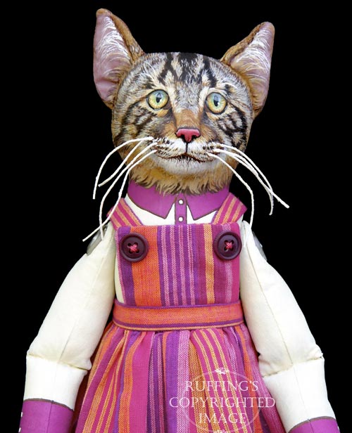 Daphne, Original One-of-a-kind Tabby Cat Folk Art Doll by Max Bailey