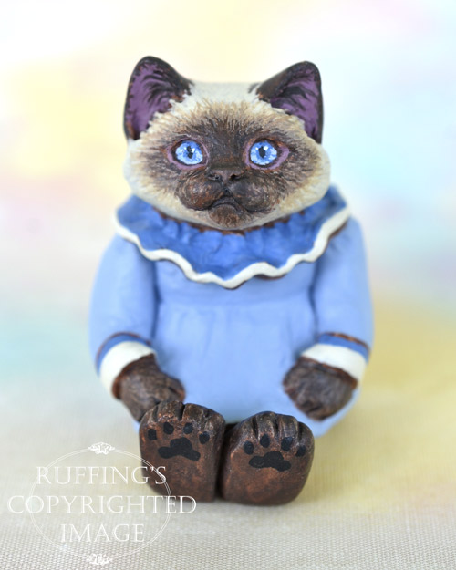 Darla, miniature Ragdoll cat art doll, handmade original, one-of-a-kind kitten by artist Max Bailey