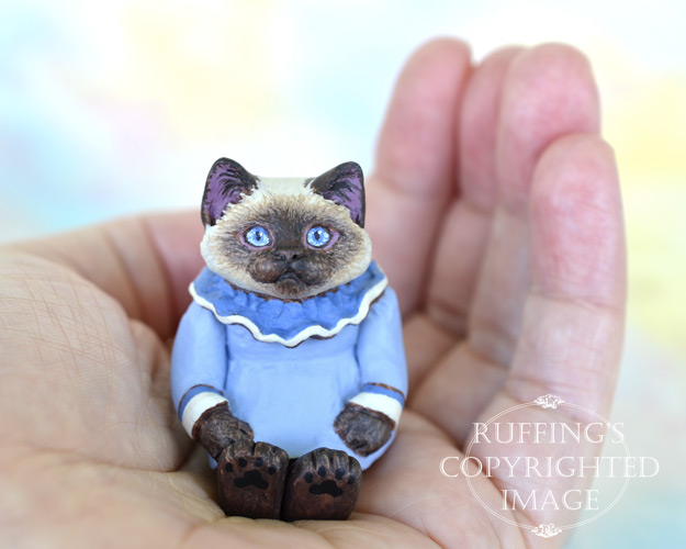 Darla, miniature Ragdoll cat art doll, handmade original, one-of-a-kind kitten by artist Max Bailey